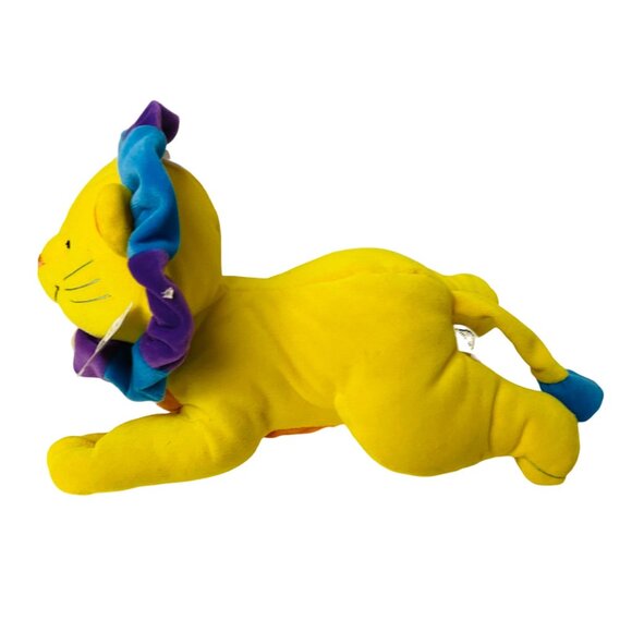 I Rattle Yellow Lion Plush Blue Purple Mane Rattle Lion Stuffed Toy - Picture 9 of 10